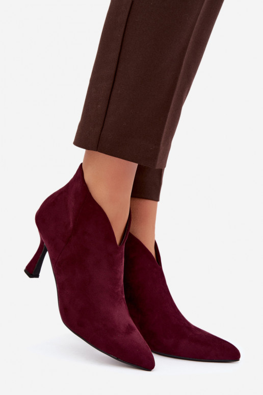 Women's ankle boots on a slim heel with pointed toe in burgundy color Bessia