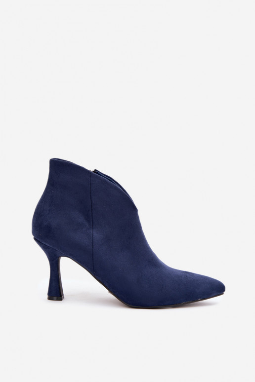 Moteriški aulinukai ant plono kulno su smailia nosele tamsiai mėlynos spalvos Bessia