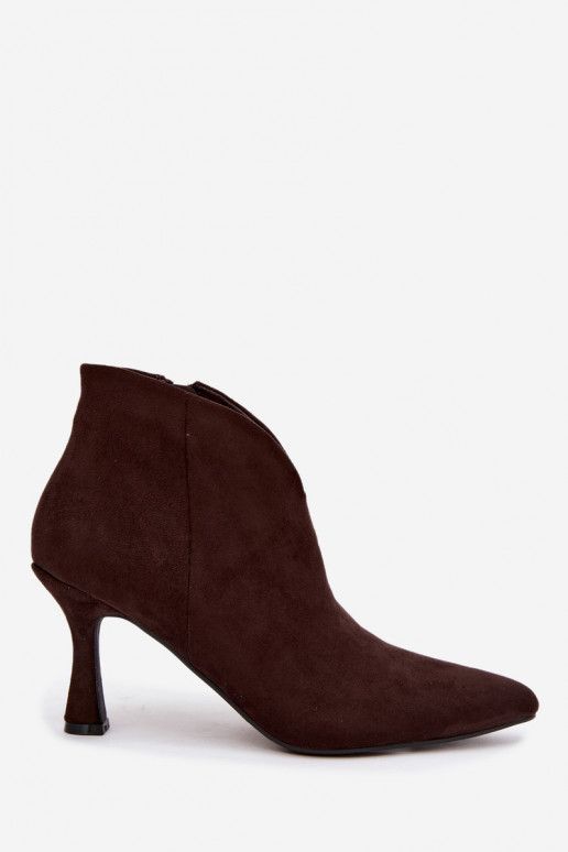 Women's ankle boots on a slim heel with pointed toe in chocolate color Bessia