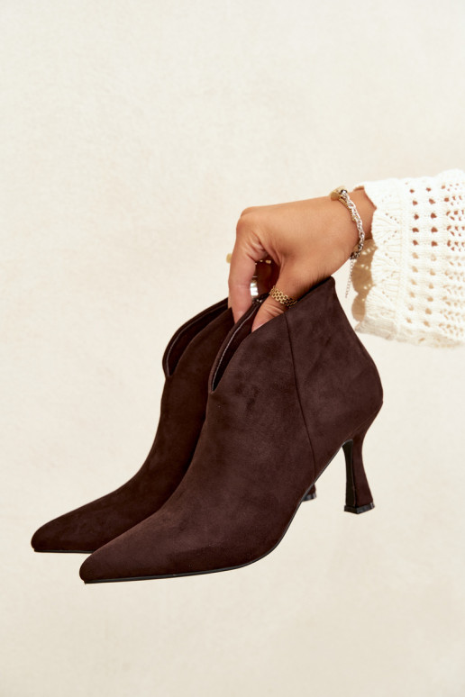 Women's ankle boots on a slim heel with pointed toe in chocolate color Bessia