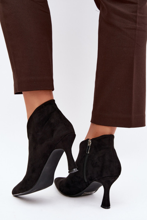 Women's ankle boots on a slim heel with pointed toe in black color Bessia