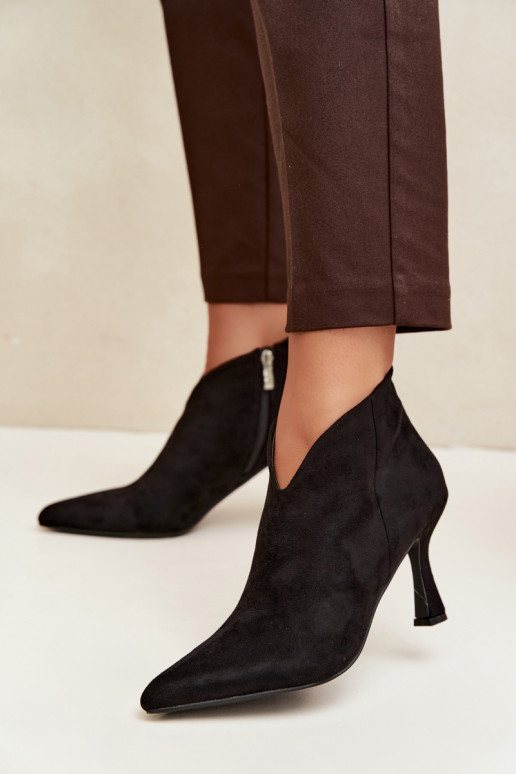 Women's ankle boots on a slim heel with pointed toe in black color Bessia