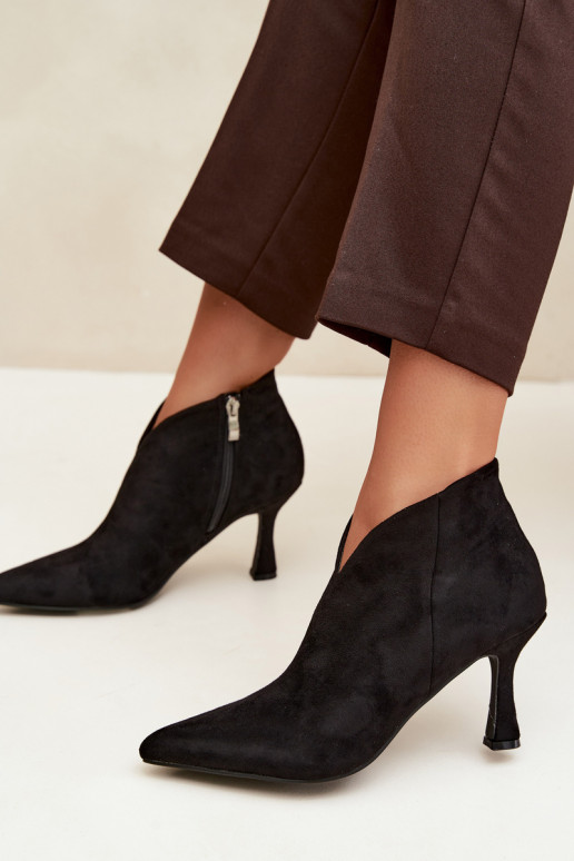 Women's ankle boots on a slim heel with pointed toe in black color Bessia