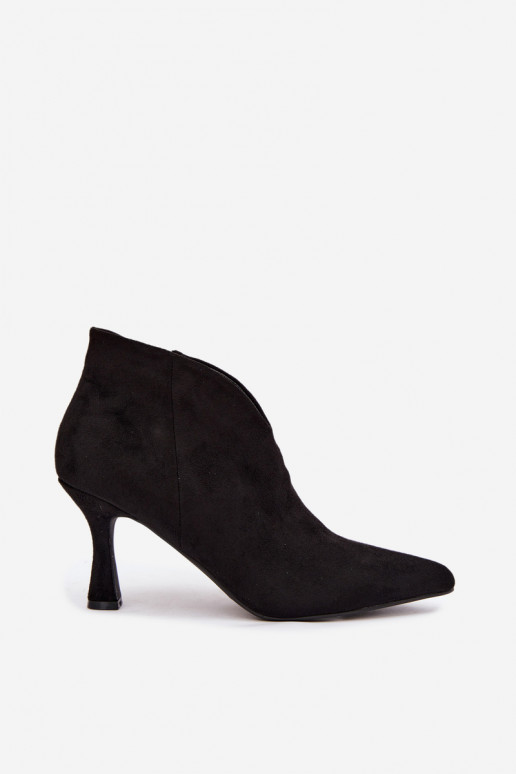 Women's ankle boots on a slim heel with pointed toe in black color Bessia