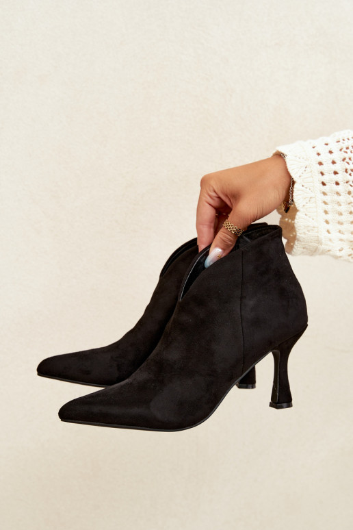 Women's ankle boots on a slim heel with pointed toe in black color Bessia