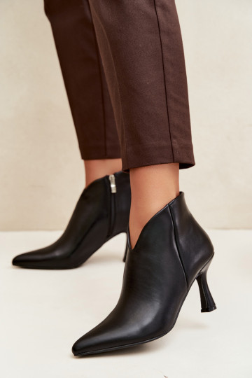 Women's ankle boots on a slim heel with pointed toe in black color Bessia