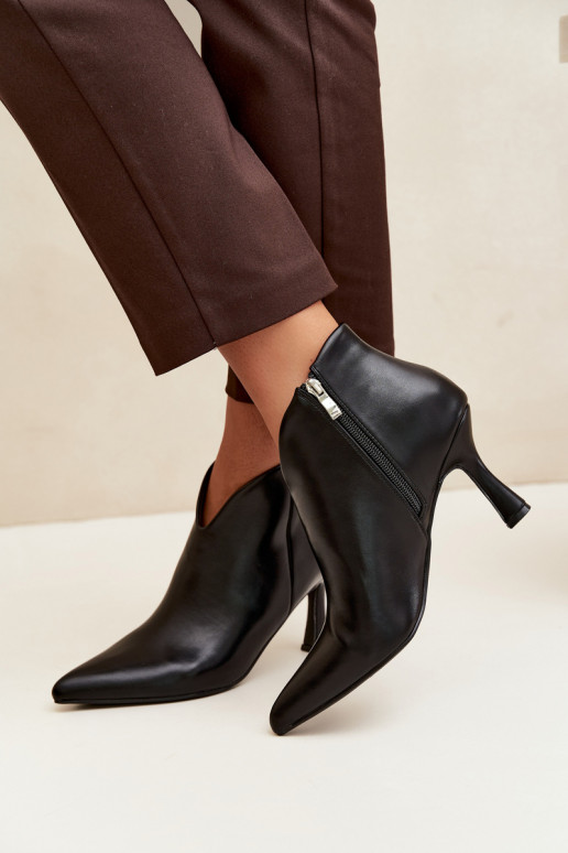 Women's ankle boots on a slim heel with pointed toe in black color Bessia