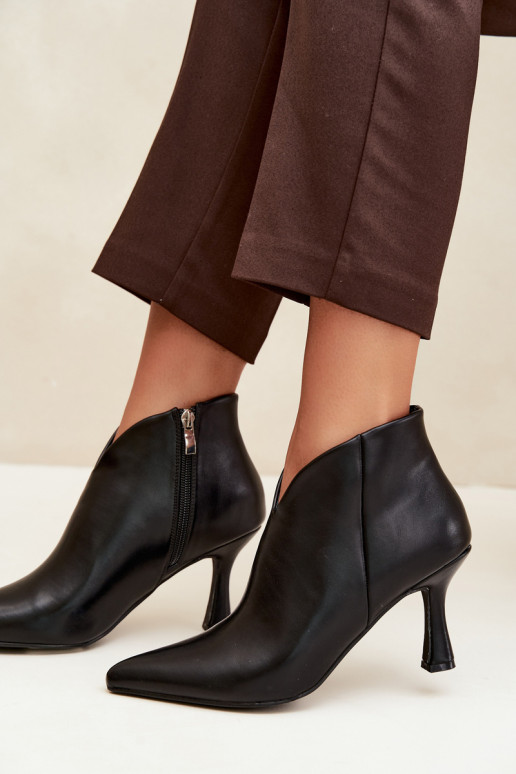 Women's ankle boots on a slim heel with pointed toe in black color Bessia