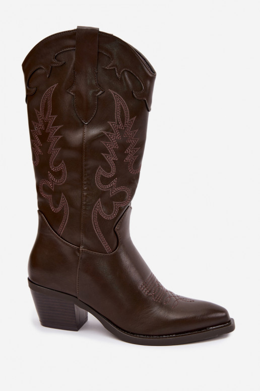 Cowboy-style knee-high boots with heels in chocolate faux leather Jarissa