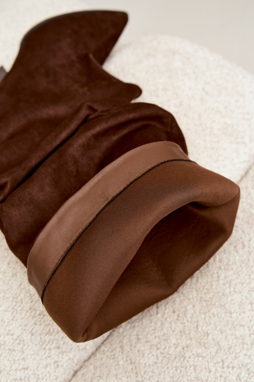 Women's knee-high boots with a curved upper and heels made of suede, brown Durela