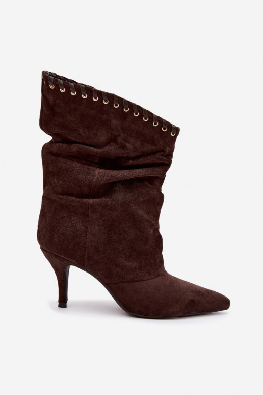 Wrinkled ankle boots with thin heels in chocolate color Herella