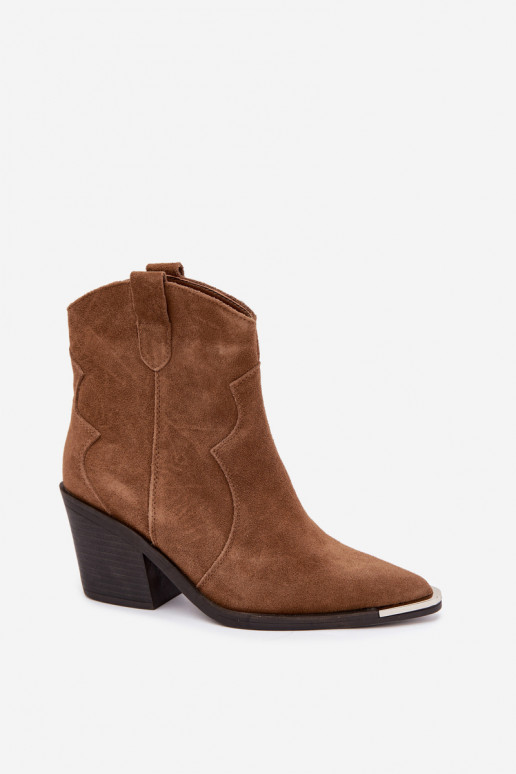 Brown suede cowboy-style insulated boots with heels Pelsa