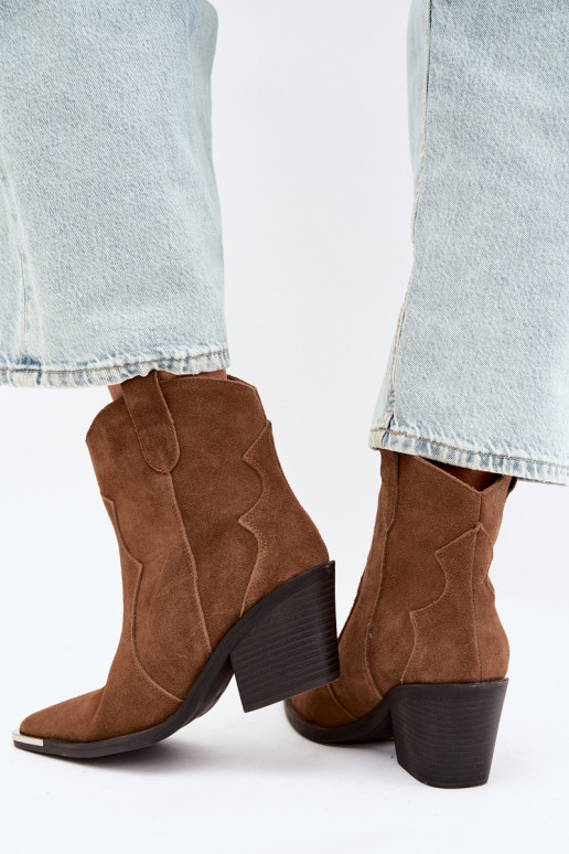 Brown suede cowboy-style insulated boots with heels Pelsa