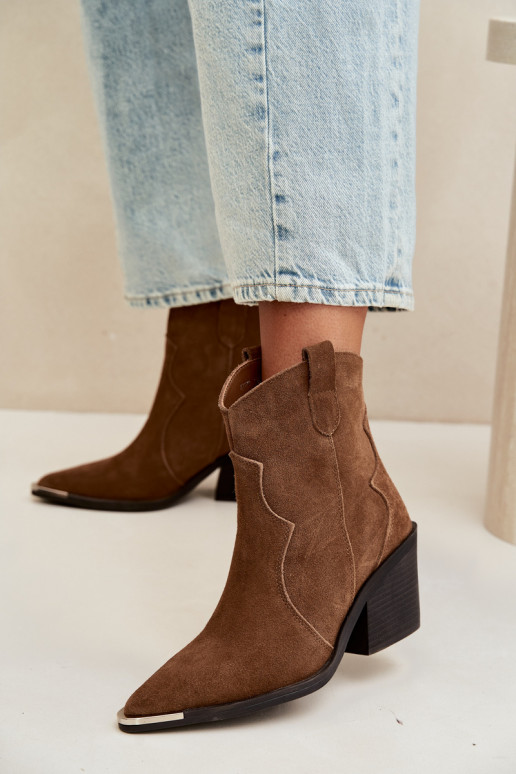 Brown suede cowboy-style insulated boots with heels Pelsa