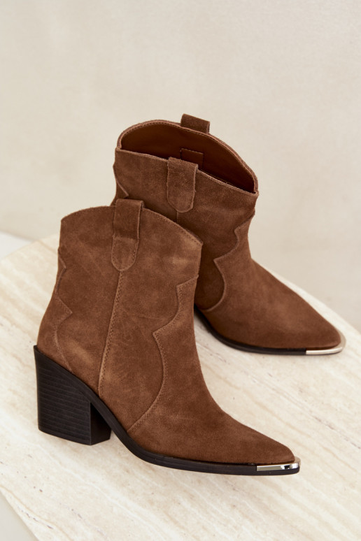 Brown suede cowboy-style insulated boots with heels Pelsa