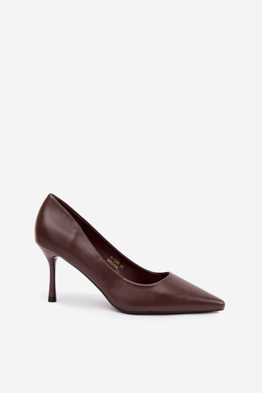 Classic high-heeled shoes made of faux leather, chocolate Nesha