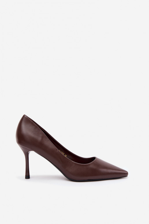 Classic high-heeled shoes made of faux leather, chocolate Nesha
