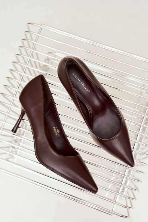 Classic high-heeled shoes made of faux leather, chocolate Nesha