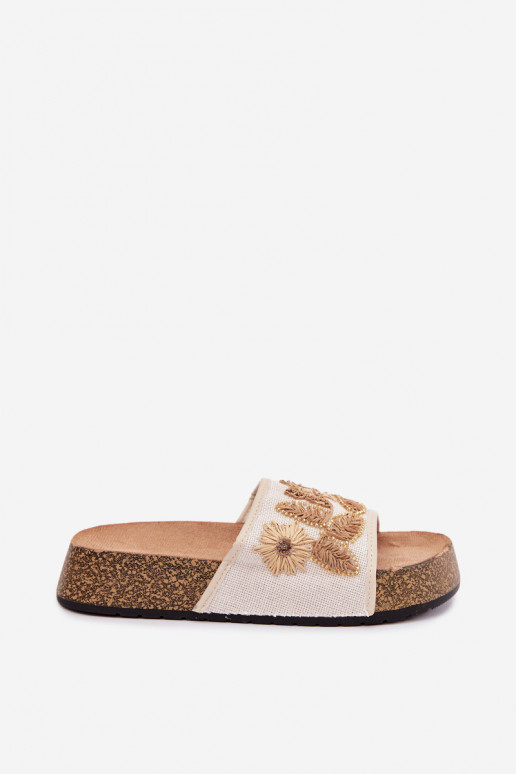 Ivory women's slippers with platform and decoration Ledina