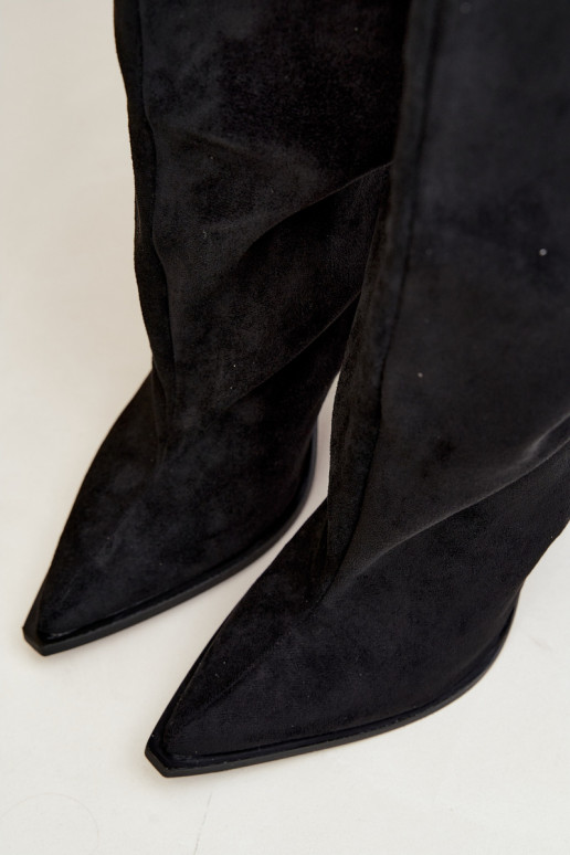 Women's knee-high slip-on boots with heels in faux suede black color Carmina