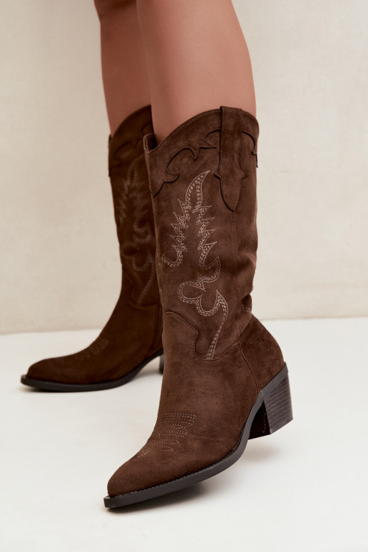 Women's cowboy knee-high boots with heels in chocolate color Betina