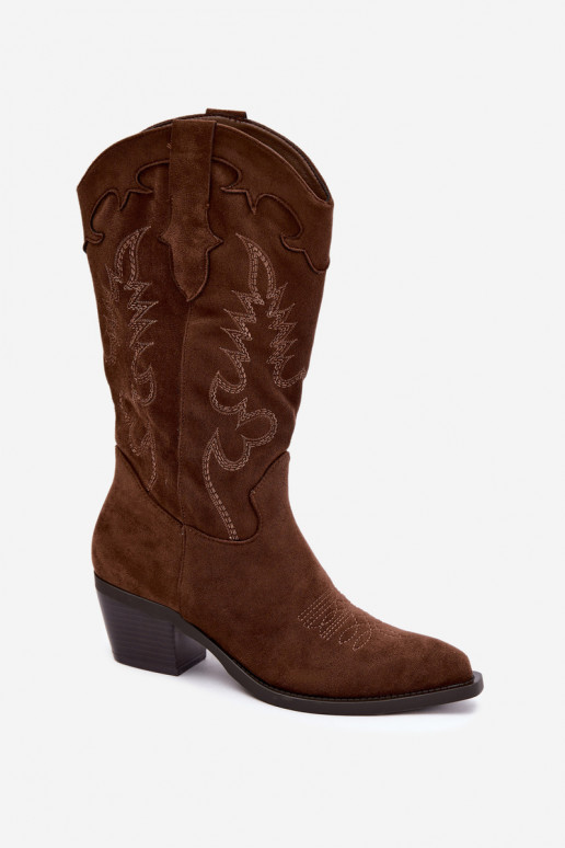 Women's cowboy knee-high boots with heels in chocolate color Betina