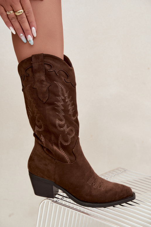 Women's cowboy knee-high boots with heels in chocolate color Betina
