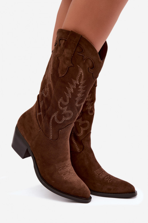 Women's cowboy knee-high boots with heels in chocolate color Betina