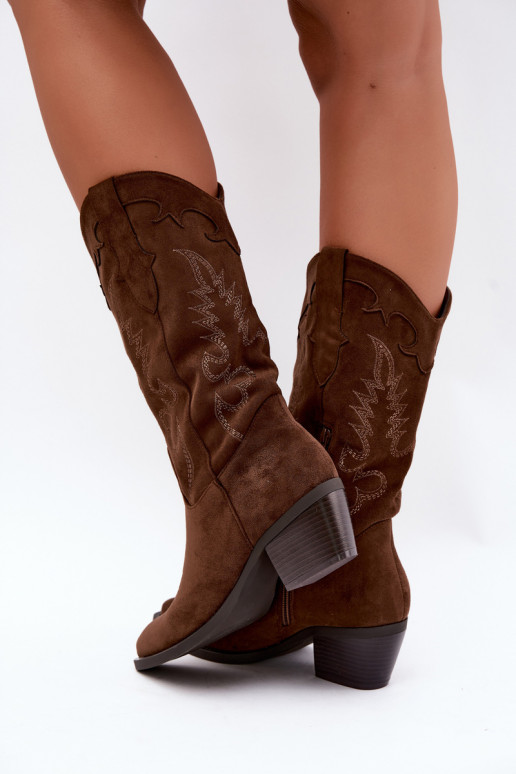 Women's cowboy knee-high boots with heels in chocolate color Betina