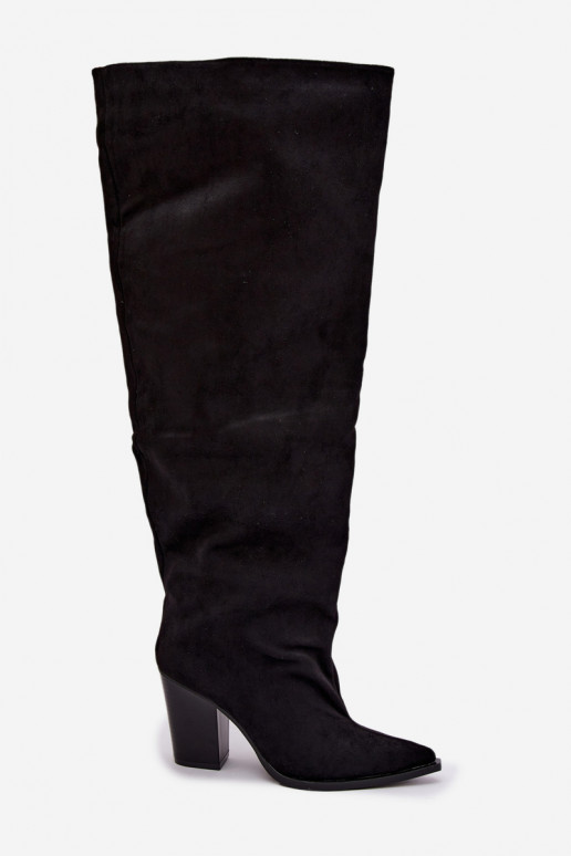 Black slip-on women's knee-high boots with heels Anica