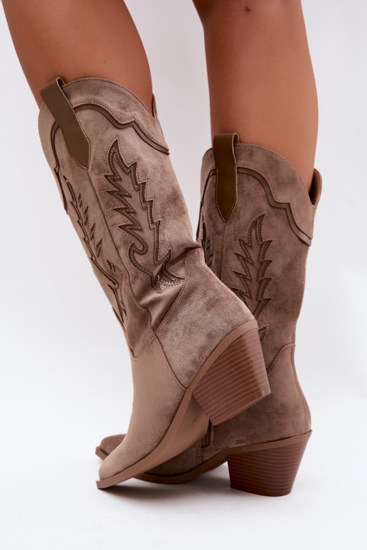 Długie buty kowbojskie w khaki Betina