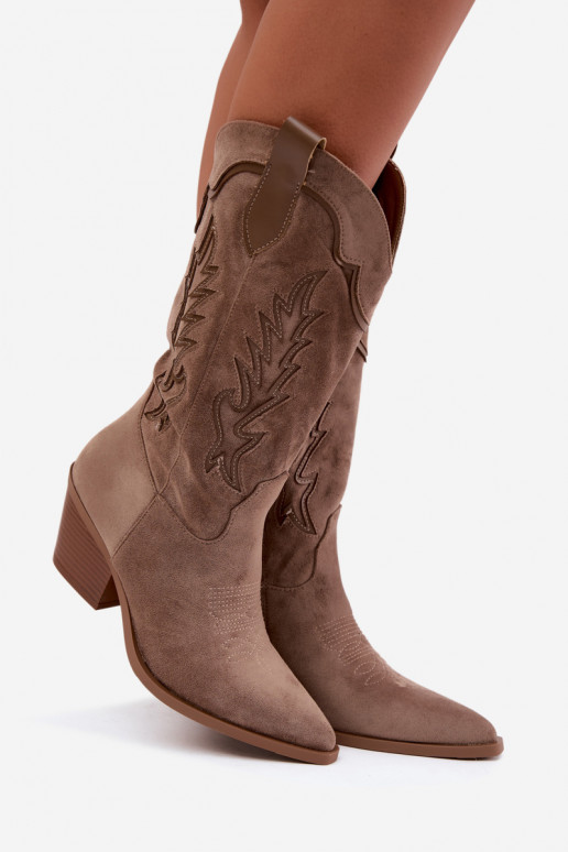 Długie buty kowbojskie w khaki Betina