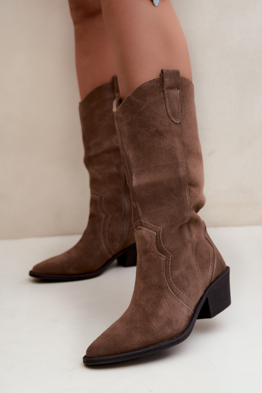 Knee-high cowboy-style boots in natural suede with insulation and heels in brown color Radley