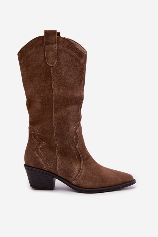 Knee-high cowboy-style boots in natural suede with insulation and heels in brown color Radley