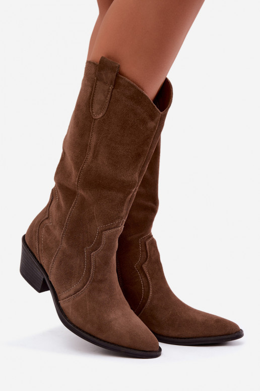 Knee-high cowboy-style boots in natural suede with insulation and heels in brown color Radley