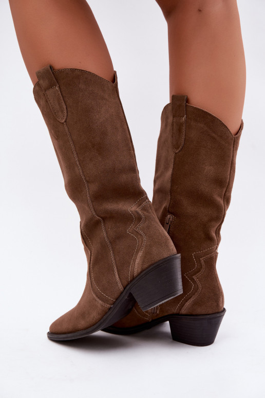 Knee-high cowboy-style boots in natural suede with insulation and heels in brown color Radley