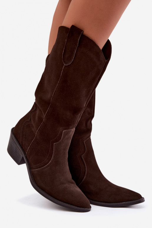 Knee-high cowboy-style boots in natural suede with insulation and heels in chocolate color Radley