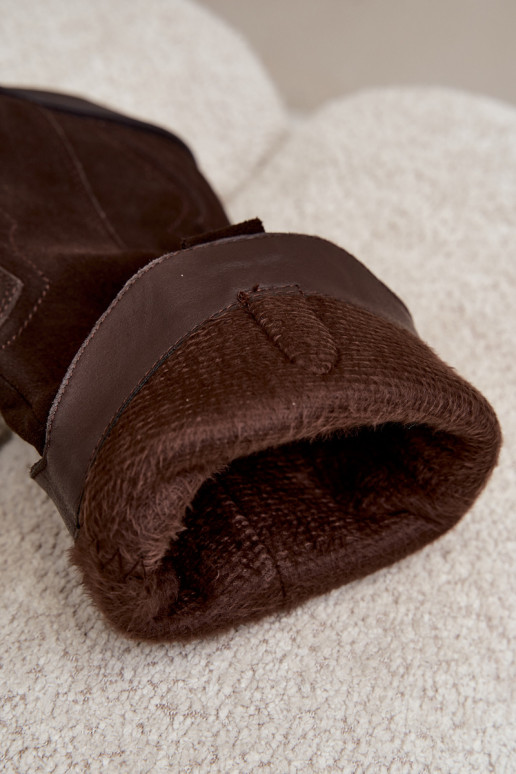 Knee-high cowboy-style boots in natural suede with insulation and heels in chocolate color Radley