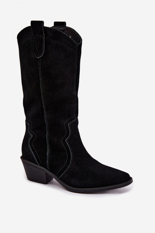 Knee-high cowboy-style boots in natural suede with insulation and heels in black color Radley