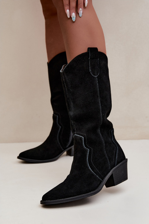 Knee-high cowboy-style boots in natural suede with insulation and heels in black color Radley
