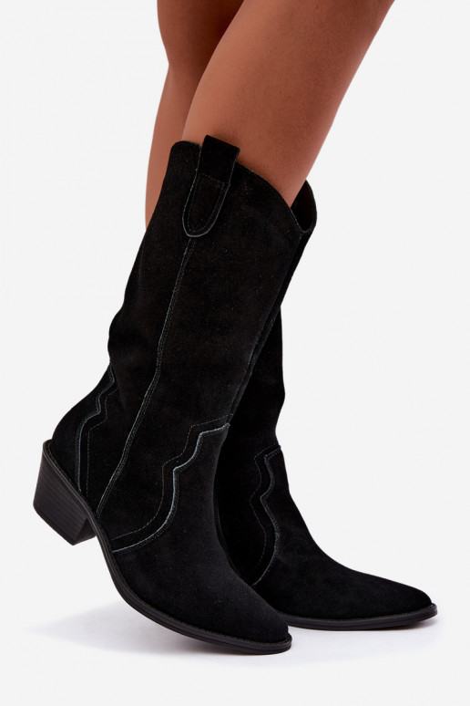 Knee-high cowboy-style boots in natural suede with insulation and heels in black color Radley