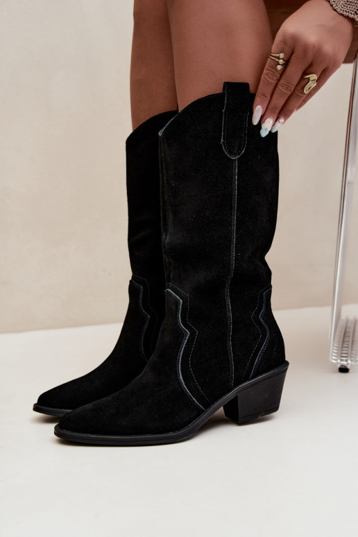 Knee-high cowboy-style boots in natural suede with insulation and heels in black color Radley