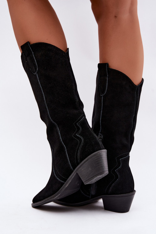 Knee-high cowboy-style boots in natural suede with insulation and heels in black color Radley