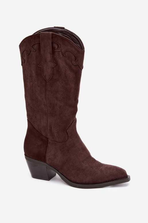 Cowboy knee-high boots with heels in chocolate color Hartley