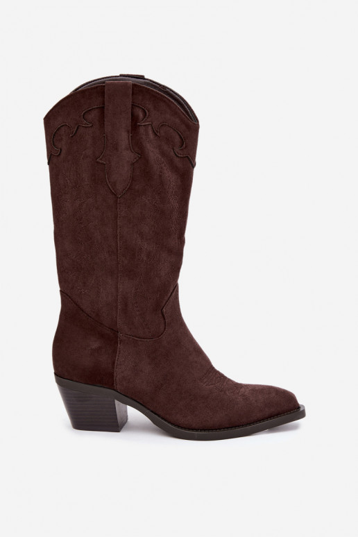 Cowboy knee-high boots with heels in chocolate color Hartley