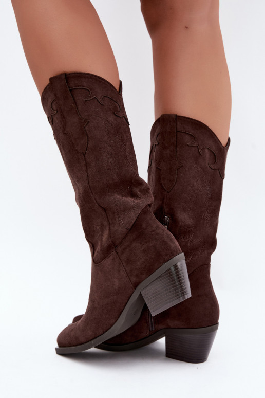Cowboy knee-high boots with heels in chocolate color Hartley
