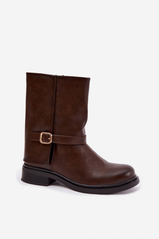 Insulated women's ankle boots with buckles in chocolate color Corley