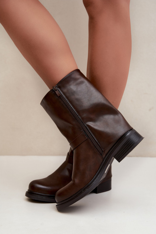 Insulated women's ankle boots with buckles in chocolate color Corley