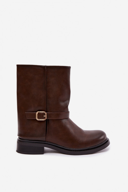 Insulated women's ankle boots with buckles in chocolate color Corley