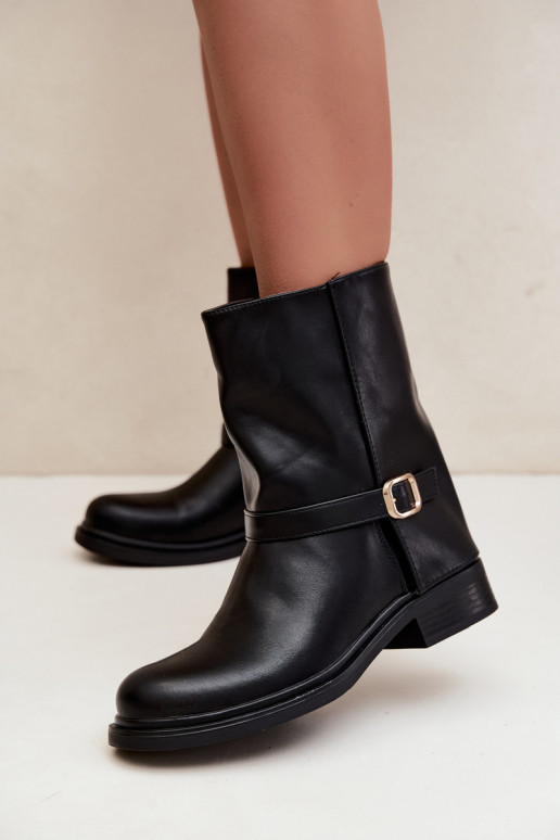 Insulated women's ankle boots with buckles in black color Corley